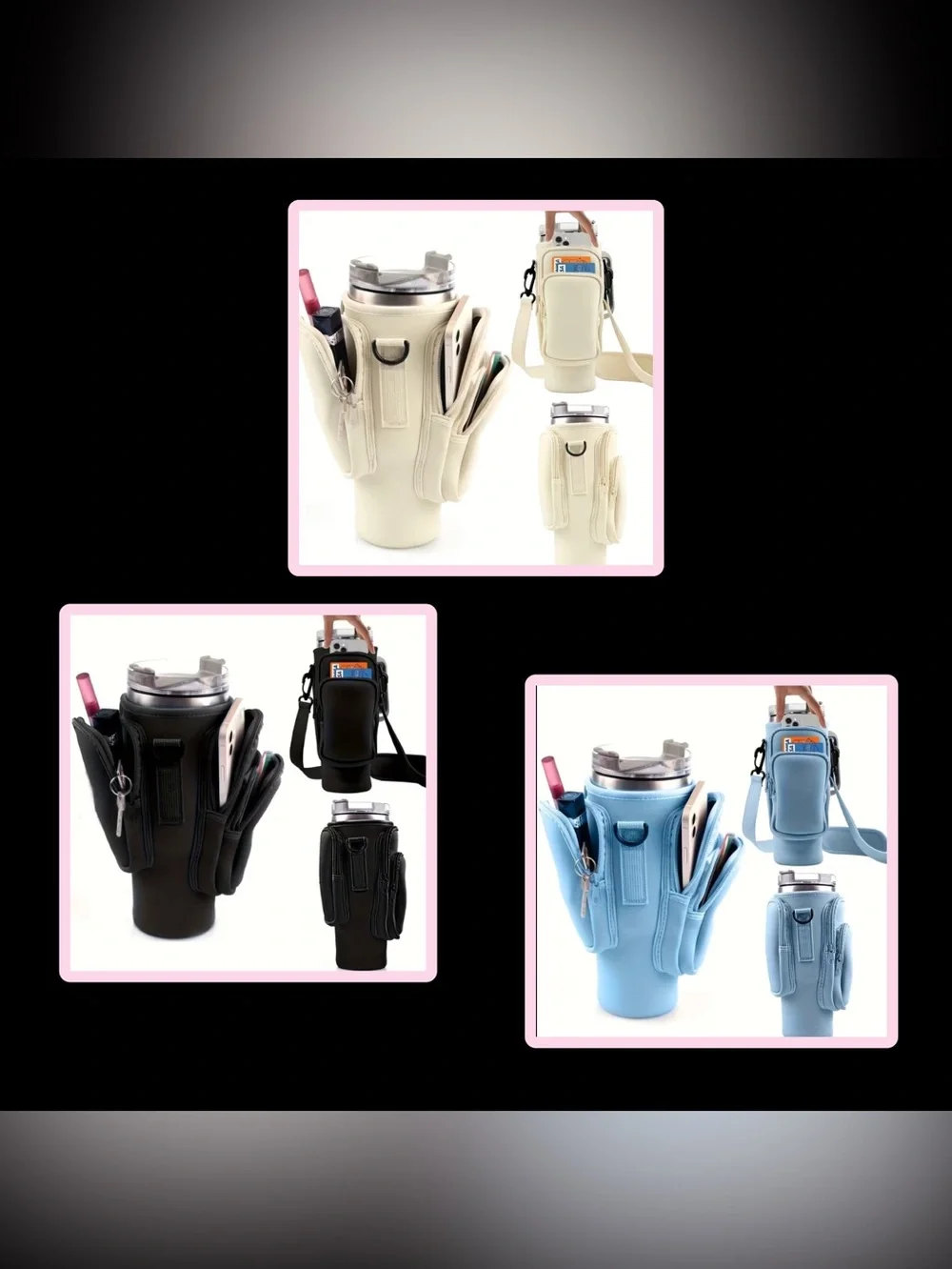 Water Bottle Carrier with Crossbody Strap and Zippered Pockets - Picture 5 of 10